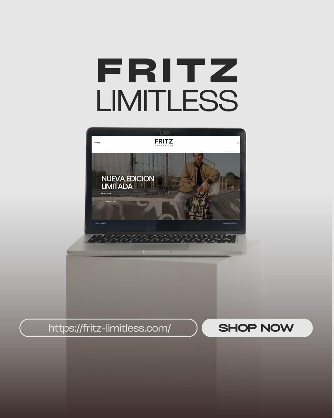 The online store shown on a laptop with a 'shop now' button